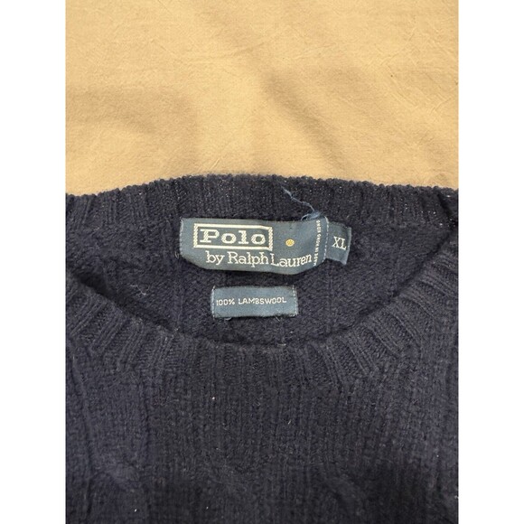 Vintage Polo Ralph Lauren 100% Lambs Wool Cable Knit Sweater Pullover Navy XL - Picture 3 of 5